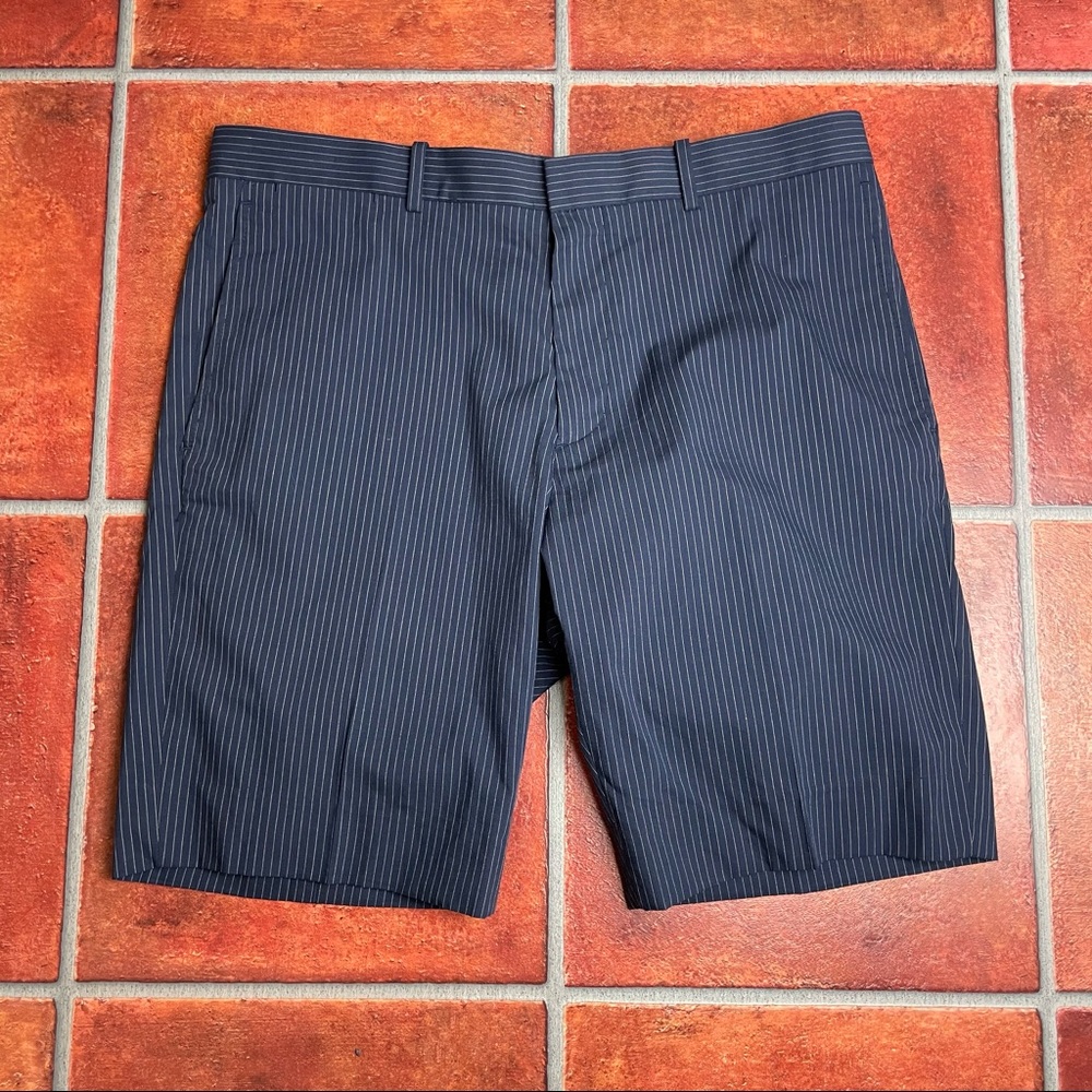 Theory Linen Blend Pinstripe Shorts